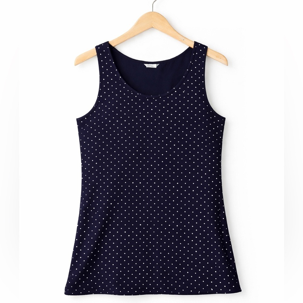 Polka Dot Prima Cotton Navy Tank Top Medium